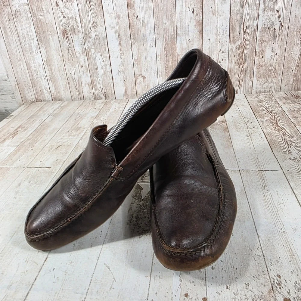 Prada Mens Brown Leather Driving Loafers Slip On Designer Moccasins Italy